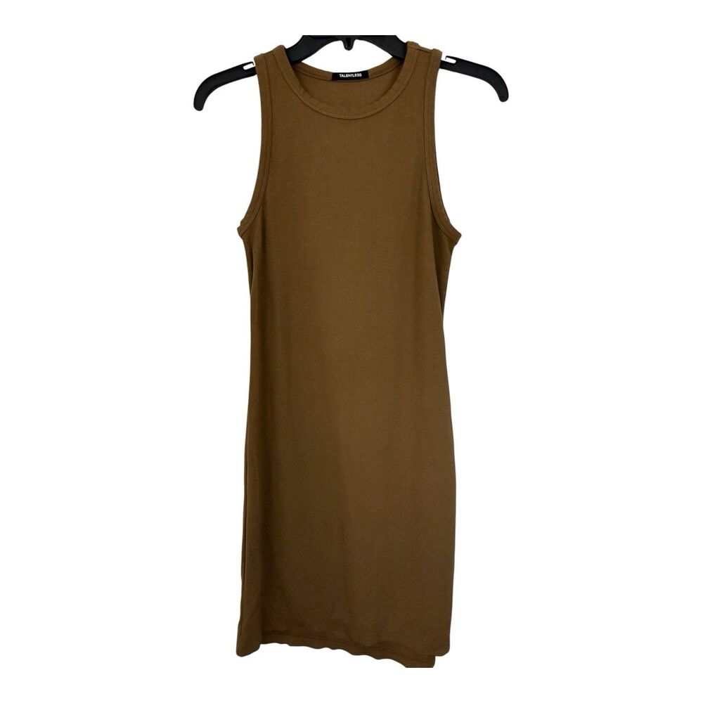 Talentless Modal Ribbed Brown Mini Tank Dress S Casual Sleeveless Summer Short